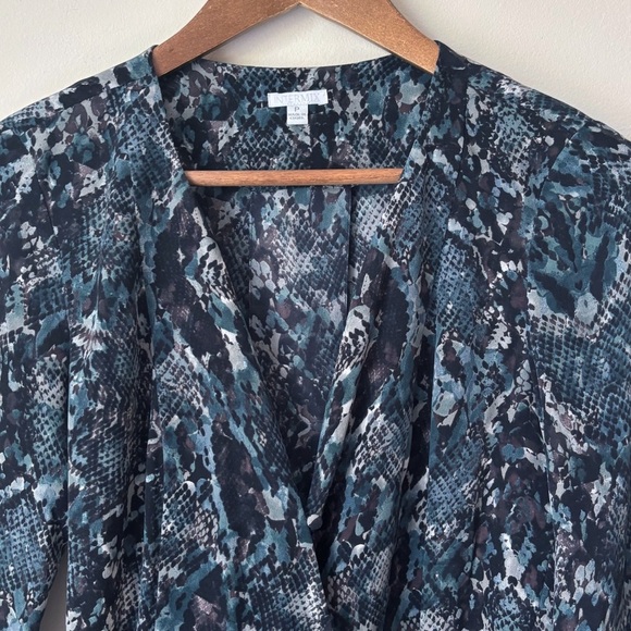 Intermix Silk Snake Print Romper XS Blue Belted - Picture 2 of 8